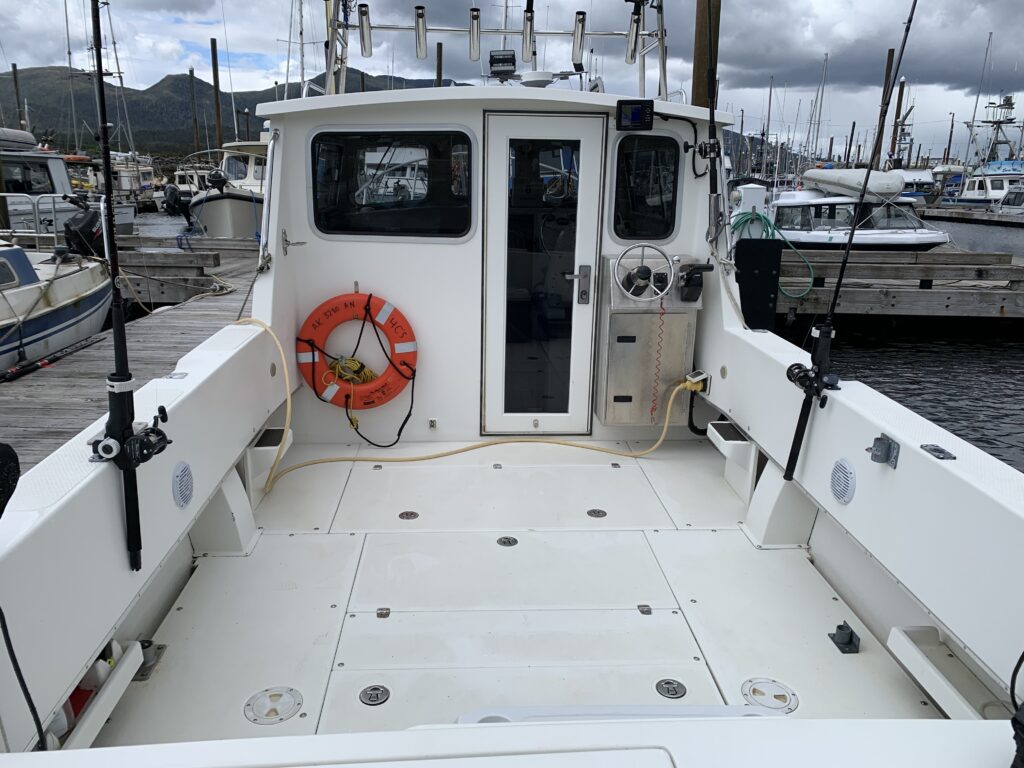 Spacious fishing deck for salmon and halibut fishing in Southeast Alaska